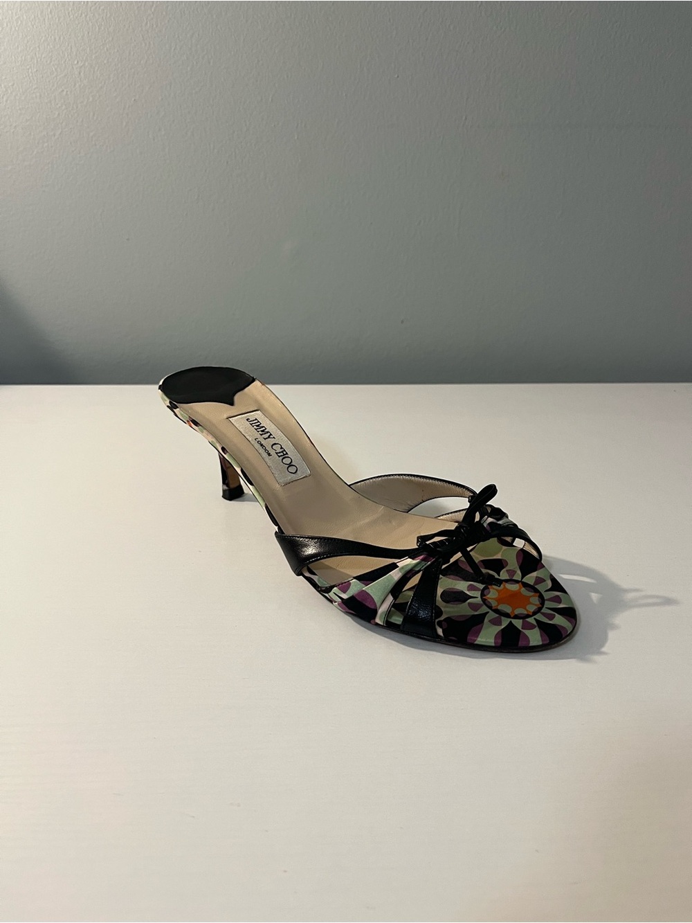 Jimmy Choo Black Floral Patterned Kitten Heel Mule